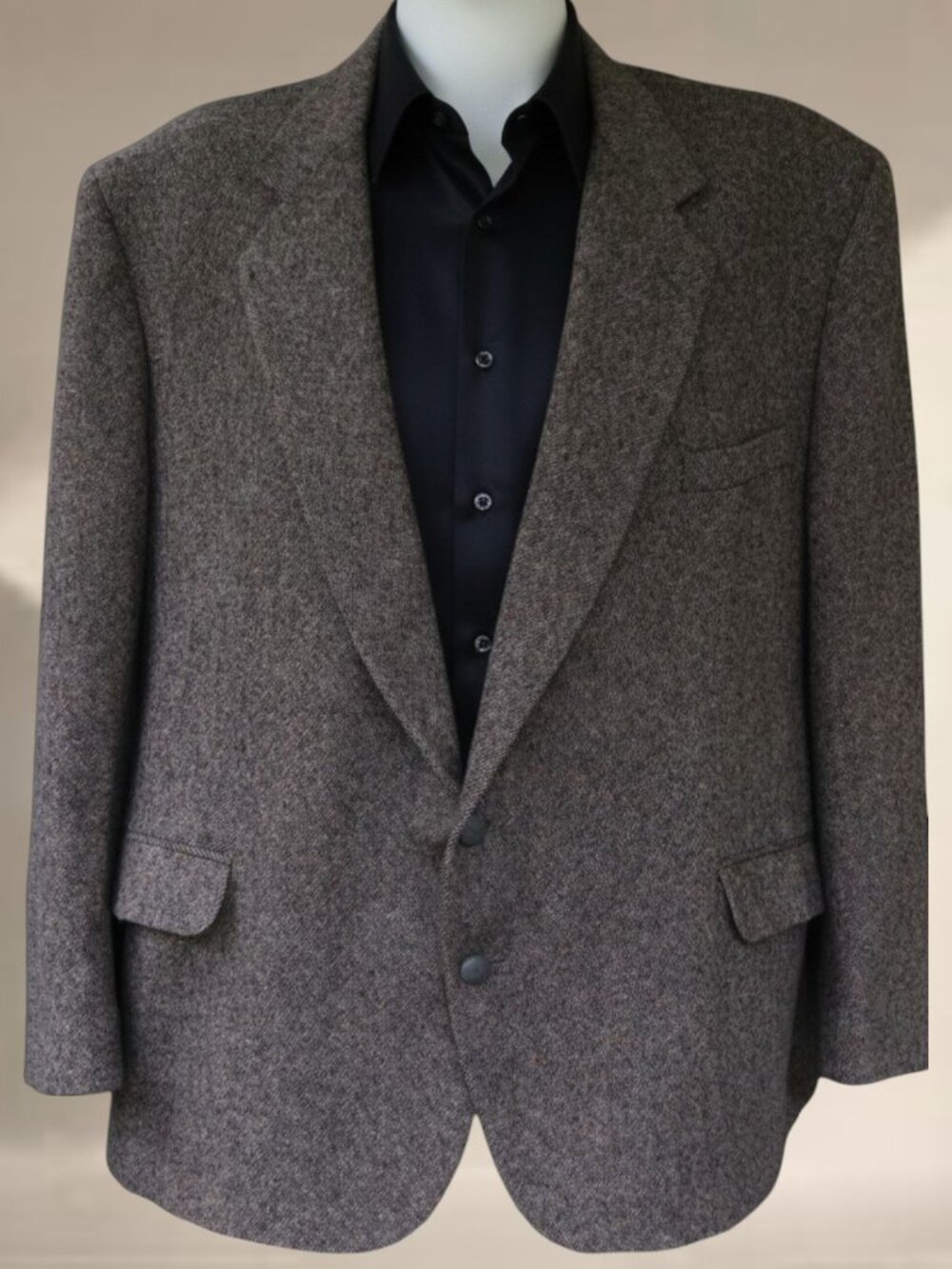Mens 52R DobbsShire Gray Tweed Blazer Elbow Patches Made USA
